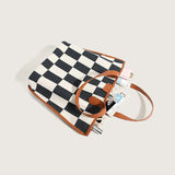 Canvas Shoulder Bag Checkered Top Handbag Shopping Tote Bag