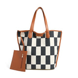 Canvas Shoulder Bag Checkered Top Handbag Shopping Tote Bag