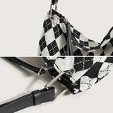 Canvas Checkered Shoulder Bag Women Large Capacity Tote Bag