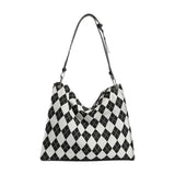Canvas Checkered Shoulder Bag Women Large Capacity Tote Bag