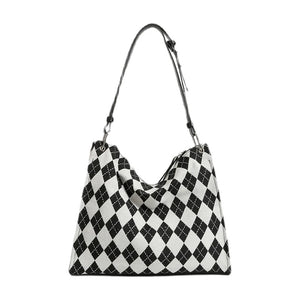 Canvas Checkered Shoulder Bag Women Large Capacity Tote Bag