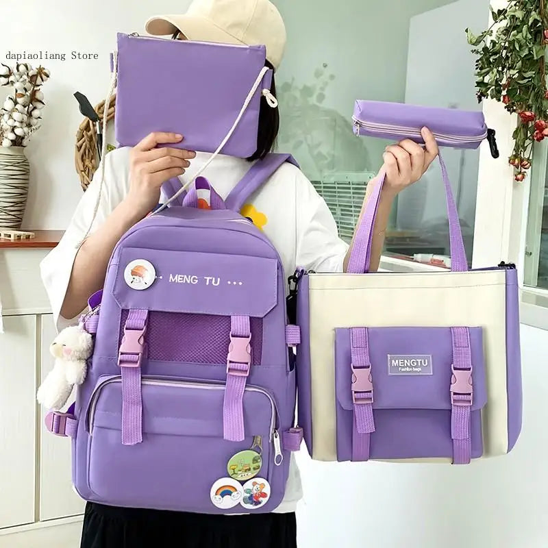 Solid Women's Backpack 4-Piece Set for Teens