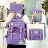 Solid Women's Backpack 4-Piece Set for Teens