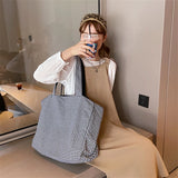 Canvas Checkered Shoulder Bag Large Capacity Travel Tote Bag