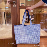 Canvas Checkered Shoulder Bag Large Capacity Travel Tote Bag