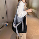 Canvas Checkered Shoulder Bag Large Capacity Travel Tote Bag