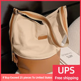 Canvas Bucket Bag Small Shoulder Crossbody Tote with Zipper Casual Shopper