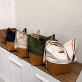 Canvas Bucket Bag Small Shoulder Crossbody Tote with Zipper Casual Shopper