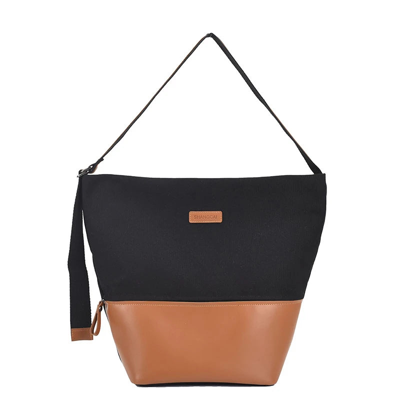Canvas Bucket Bag Small Shoulder Crossbody Tote with Zipper Casual Shopper