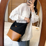 Canvas Bucket Bag Small Shoulder Crossbody Tote with Zipper Casual Shopper
