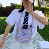 Canvas Bucket Bags for Women Student Shoulder Bags Cartoon Messenger Bags