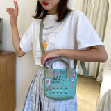 Canvas Bucket Bags for Women Student Shoulder Bags Cartoon Messenger Bags