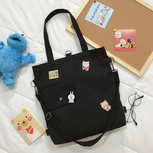 Canvas Capacity Women Shoulder Bag Zipper Cotton Tote Shopper Bag