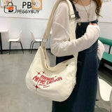 Canvas Commute Bag Large Embroidered Letters For Weekend Vacation