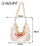 Canvas Commute Bag Large Capacity Women Underarm Bags Soft Letter Printed Casual