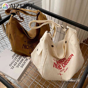 Canvas Commute Bag Large Capacity Women Underarm Bags Soft Letter Printed Casual