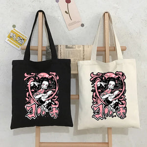 Corduroy Shoulder Shopping Bags Anime Print Women Shopper Handbag