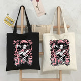 Corduroy Shoulder Shopping Bags Anime Print Women Shopper Handbag