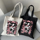 Corduroy Shoulder Shopping Bags Anime Print Women Shopper Handbag