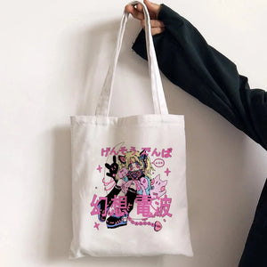 Canvas Corduroy Shoulder Shopping Bags Anime Print Women Shopper Daily Handbag