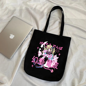 Canvas Corduroy Shoulder Shopping Bags Anime Print Women Shopper Daily Handbag