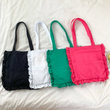 Canvas Ruffled Shoulder Bag Large Capacity Tote