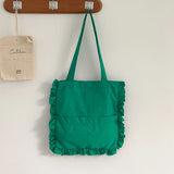 Canvas Ruffled Shoulder Bag Large Capacity Tote