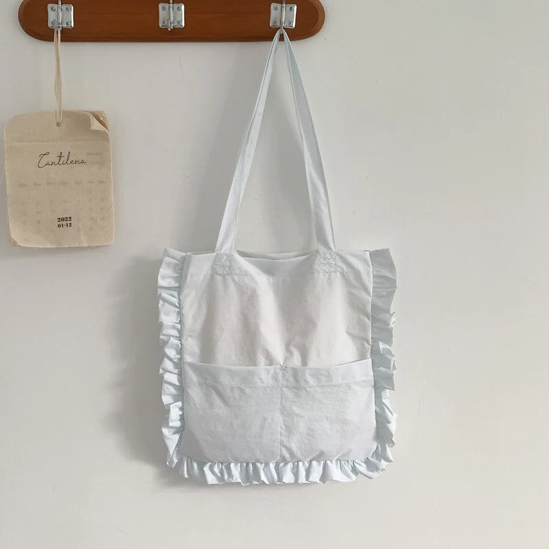 Canvas Ruffled Shoulder Bag Large Capacity Tote