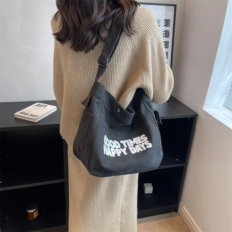 Canvas Crossbody Bags Youth Casual Large Capacity Ladies Shoulder Bag Solid Wome