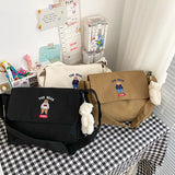 Canvas Crossbody Bags for Women Messenger Bag Cartoon Embroidered Bear