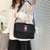 Canvas Crossbody Bags for Women Messenger Bag Cartoon Embroidered Bear
