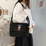 Canvas Crossbody Bags for Women Messenger Bag Cartoon Embroidered Bear