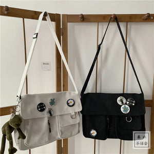 Canvas Crossbody Bags for Women Large Capacity Shoulder Bag Solid Messenger Bag