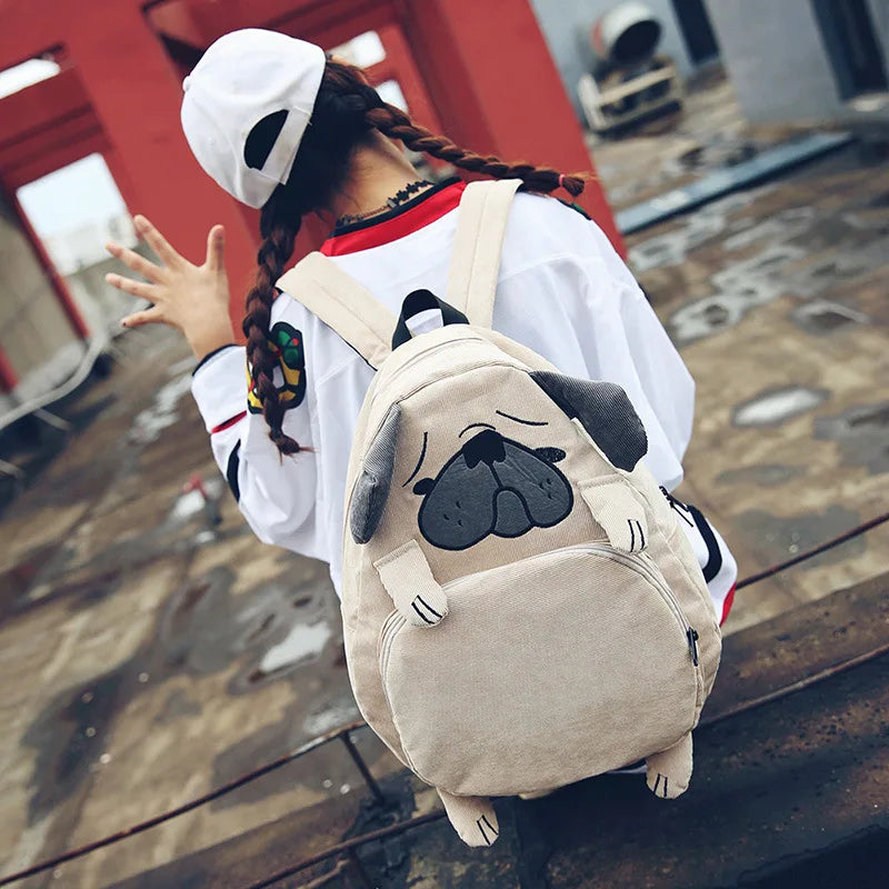 Canvas Fox Ear Embroidery Backpack Girls Schoolbag