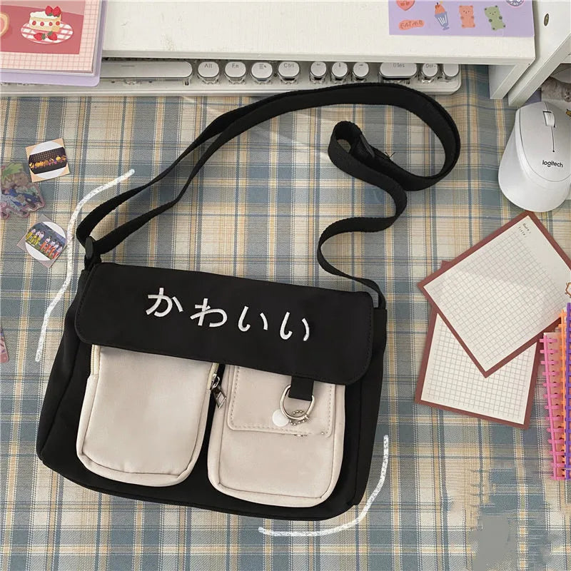 Canvas Diagonal Cross Body Bag Large Capacity Women Shoulder Bag