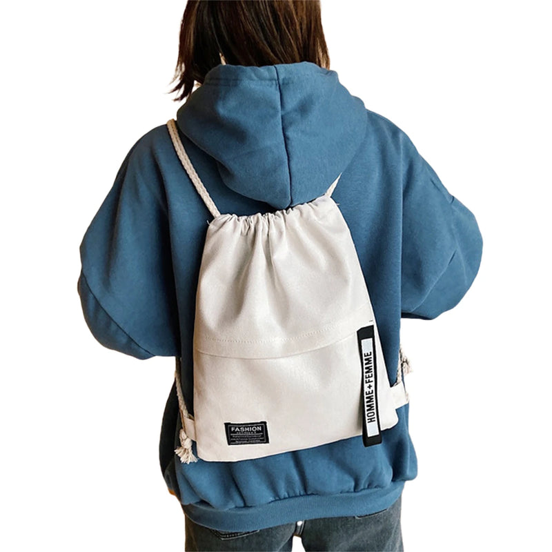 Canvas Drawstring Backpack Shoulder Bags for Women Solid Organizer