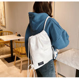 Canvas Drawstring Backpack Shoulder Bags for Women Solid Organizer
