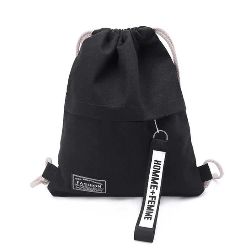 Canvas Drawstring Backpack School Gym Drawstring Bag Casual String Knapsack