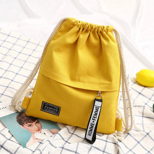 Canvas Drawstring Backpack School Gym Bag Casual Knapsack Women Bags