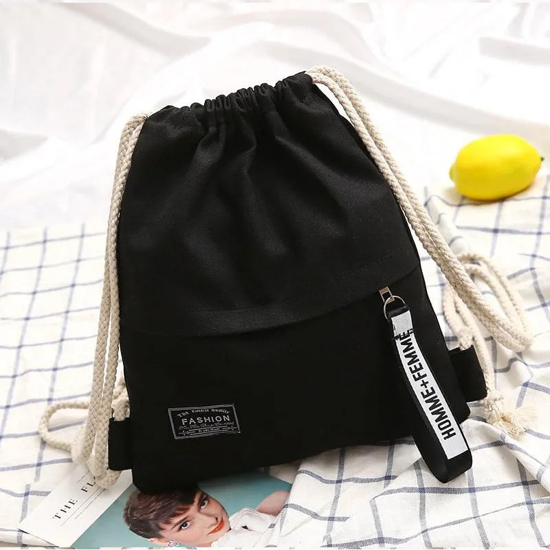 Canvas Drawstring Bag Women Small Backpacks For Girls Fabric Bagpack