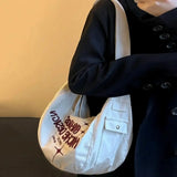 Canvas Embroidery Women Shoulder Bag Large Capacity Tote Pouch