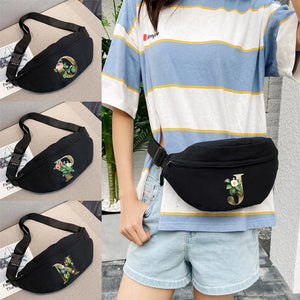 Canvas Fanny Pack 26 Letter Golden Flower Print Waist Bag Men Women