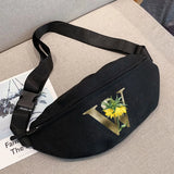 Canvas Fanny Pack 26 Letter Golden Flower Print Waist Bag Men Women
