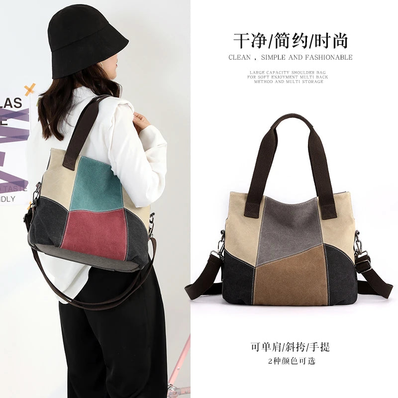 Canvas Patchwork Handbag Single Shoulder Bag Inclined Shoulder Purse Hot