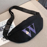 Canvas Waist Bags Cell Phone Pouch Waist Pack 26 Letter Purple Flo