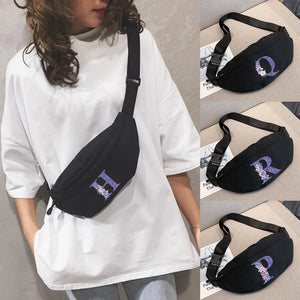 Canvas Waist Bags Cell Phone Pouch Waist Pack 26 Letter Purple Flo