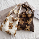 Canvas Fluffy Fur Bear Handbags Large Capacity Soft Shopping Bags School Bag
