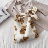 Canvas Fluffy Fur Bear Handbags Large Capacity Soft Shopping Bags School Bag