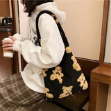 Canvas Fluffy Fur Bear Handbags Large Capacity Soft Shopping Bags School Bag