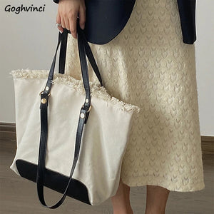 Canvas Fur-lined Shoulder Tote Bags Women Large Capacity Students Laptop